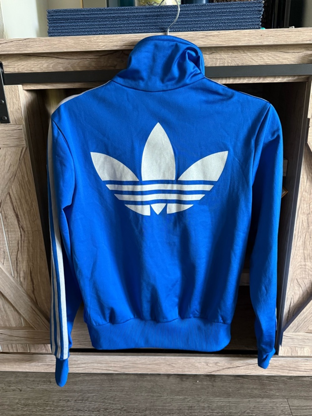 adidas Blue Track Jacket with White Stripes - Picture 2 of 4